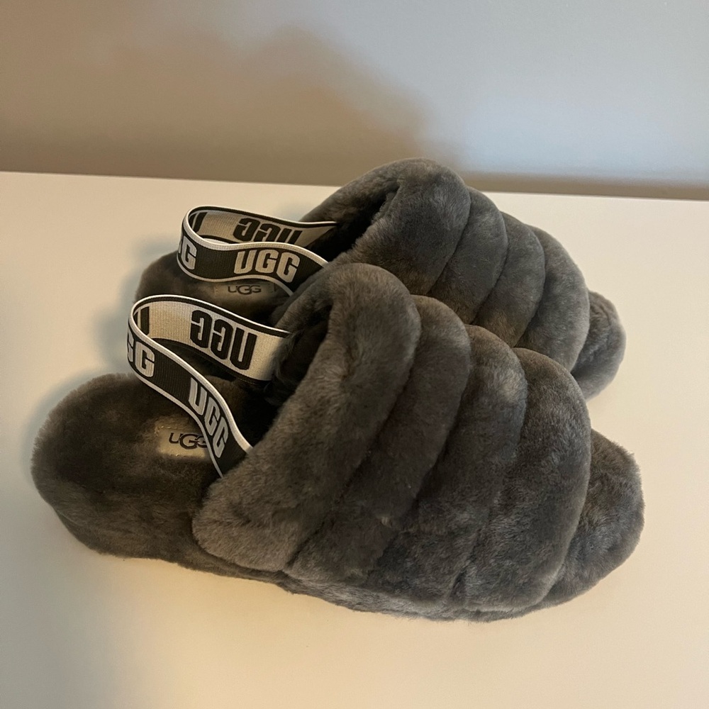 UGG Gray Fluffy Slippers